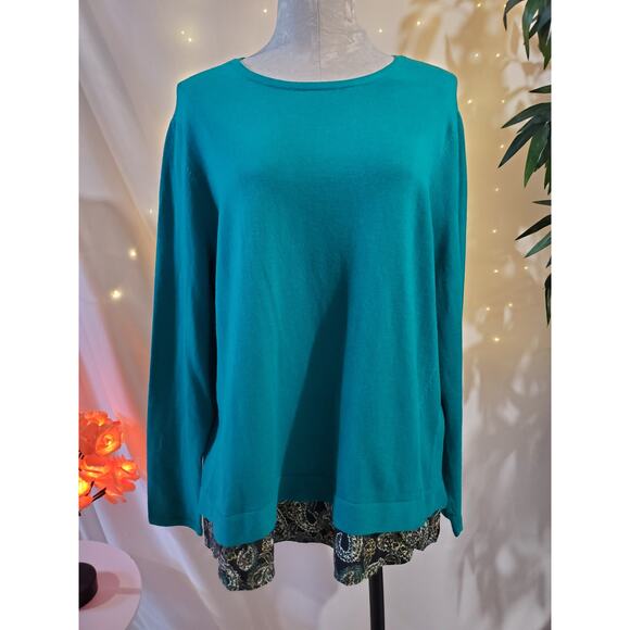 J. Jill Button Back Paisley Hem Tunic Sweater Womens Size L Green Pullover - Picture 1 of 10